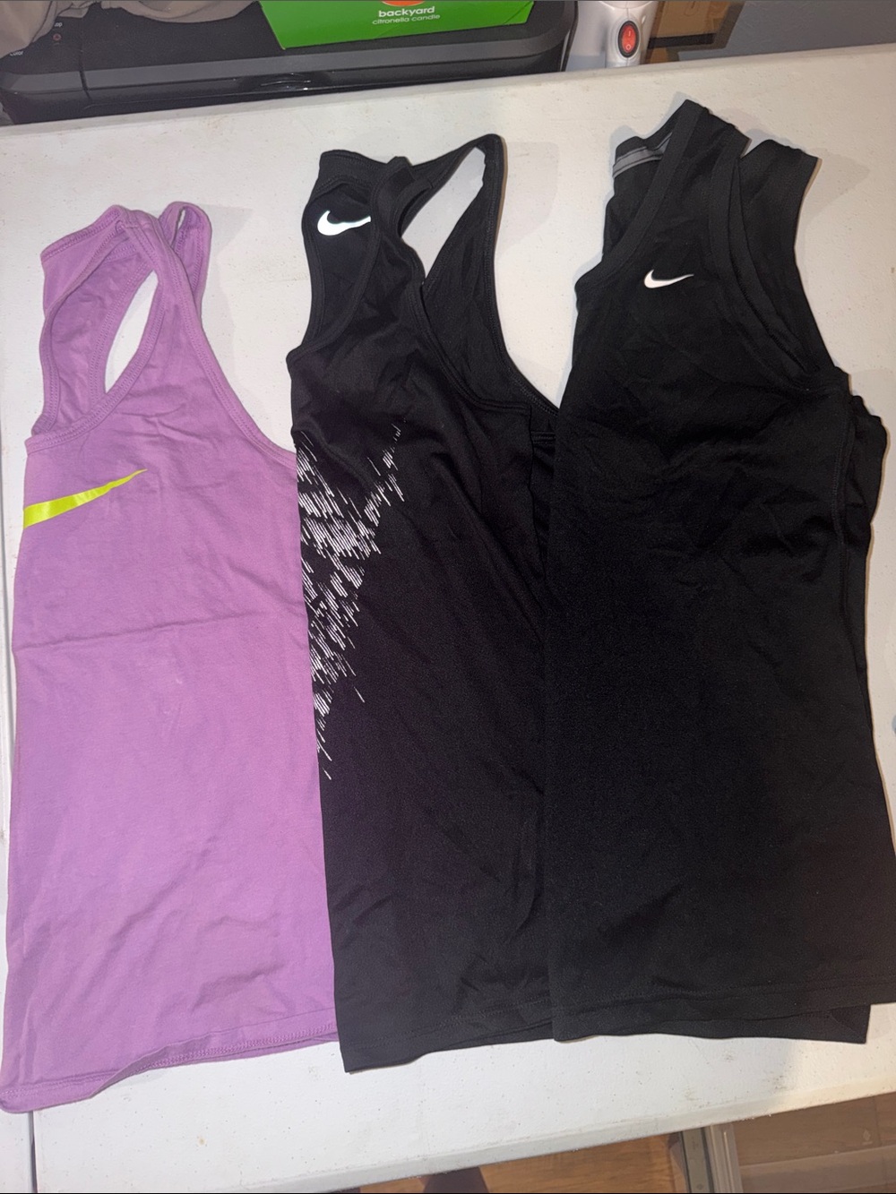 Nike Women’s Racerback Tank Tops - Black, Purple, Yellow Accent